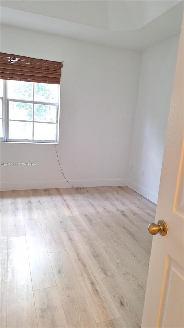 empty room with light hardwood / wood-style flooring