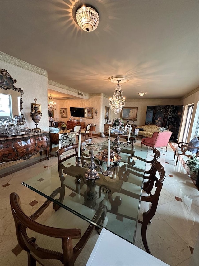 dining area with a notable chandelier