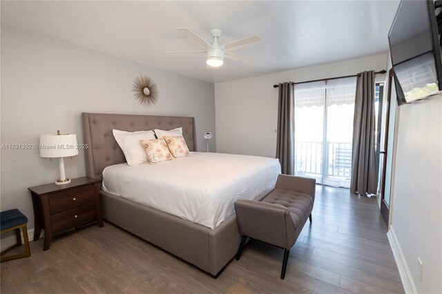 2035 NE 123rd St, North Miami, FL 33181 - bedroom with wood finished floors, baseboards, access to exterior, and ceiling fan
