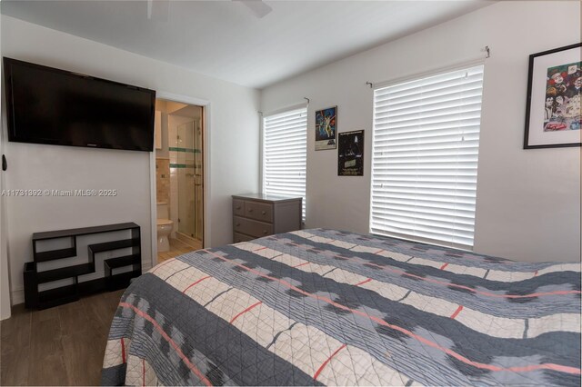 2035 NE 123rd St, North Miami, FL 33181 - bedroom with wood finished floors, ensuite bathroom, and ceiling fan