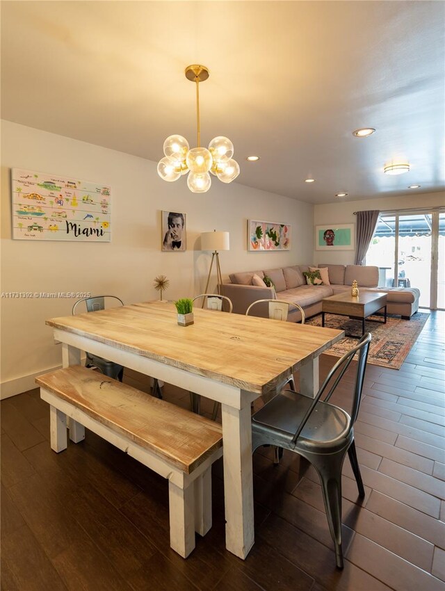 2035 NE 123rd St, North Miami, FL 33181 - dining area featuring a chandelier, dark wood-style flooring, and recessed lighting