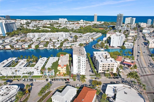 aerial view with a water view