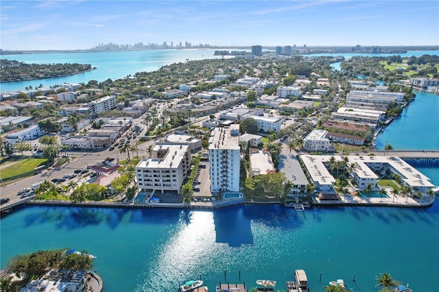 aerial view with a water view