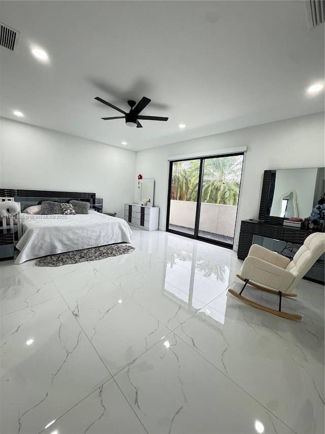 bedroom featuring ceiling fan