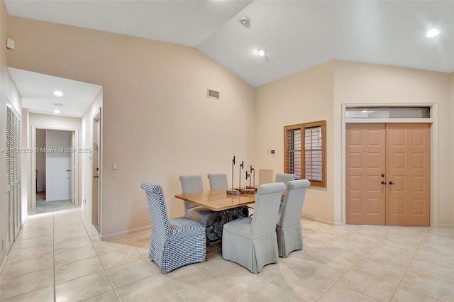 12915 Coral Lakes Dr, Boynton Beach, FL 33437 - dining space with light tile patterned floors, vaulted ceiling, baseboards, and recessed lighting