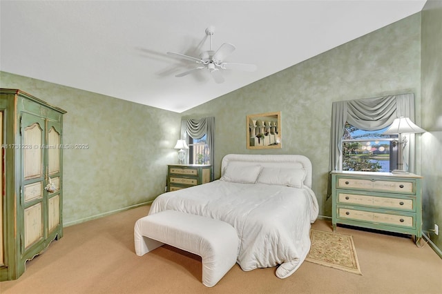 12915 Coral Lakes Dr, Boynton Beach, FL 33437 - carpeted bedroom with lofted ceiling, multiple windows, ceiling fan, and baseboards