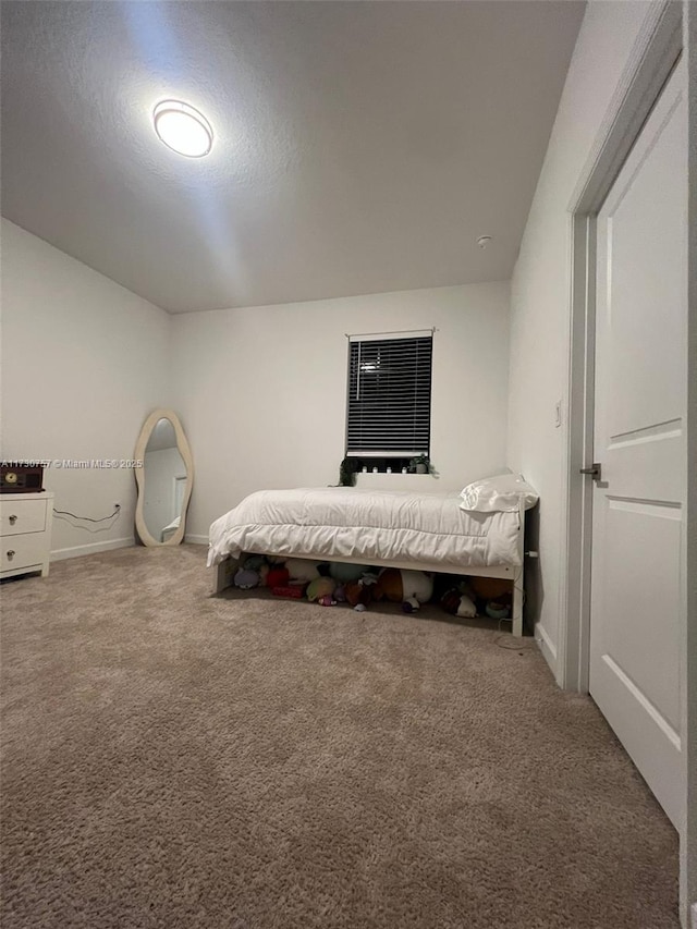 carpeted bedroom with a textured ceiling