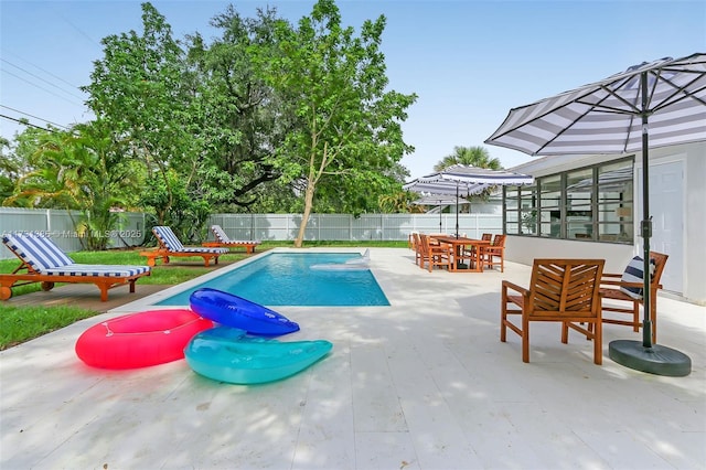 view of swimming pool with a patio