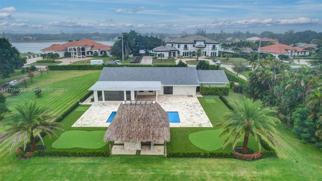 aerial view with a water view