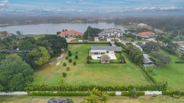 aerial view with a water view