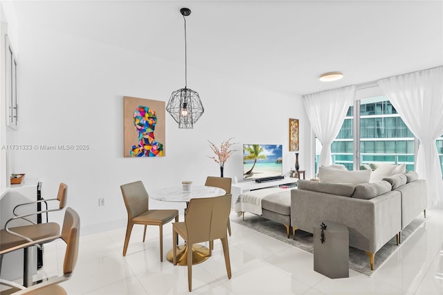 living room featuring light tile patterned floors