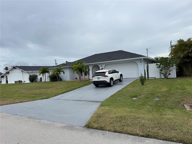 view of property exterior featuring a yard and a garage