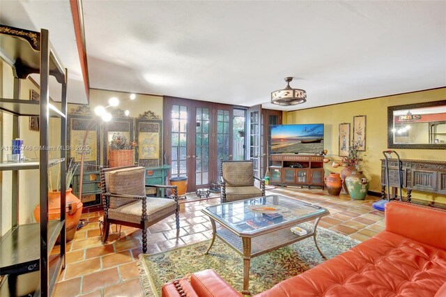 tiled living room with french doors