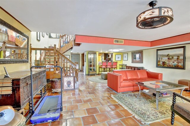 living room featuring tile patterned floors