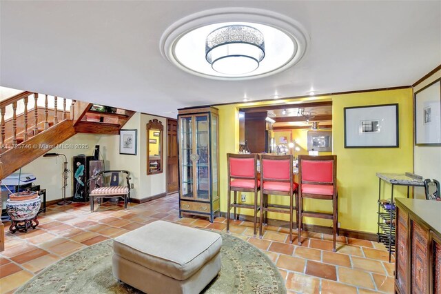 living room featuring tile patterned floors