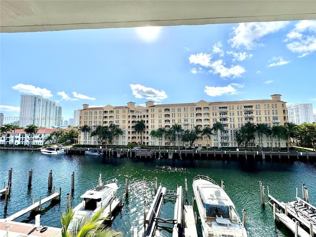 dock area featuring a water view