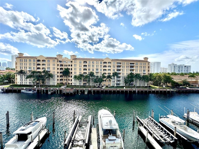 dock area featuring a water view