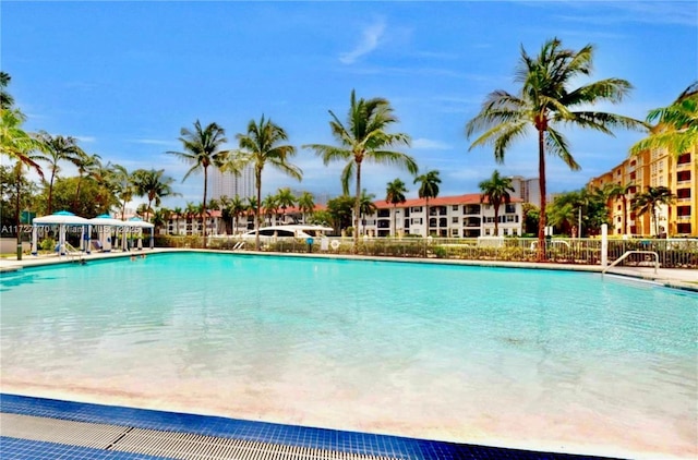 view of swimming pool with a gazebo