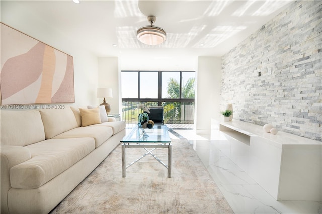 living room with expansive windows