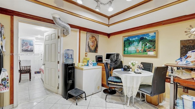 tiled dining room with ornamental molding