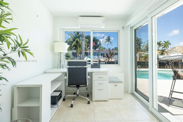 tiled office featuring an AC wall unit