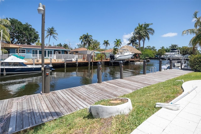 dock area with a water view