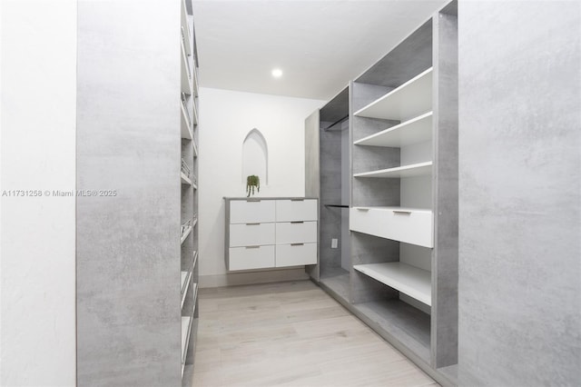 walk in closet featuring light hardwood / wood-style floors