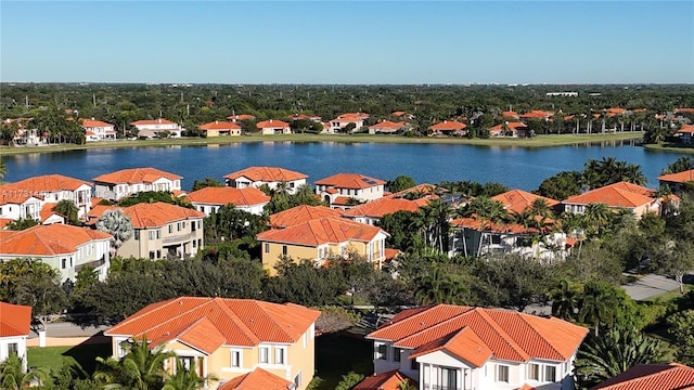 drone / aerial view featuring a water view