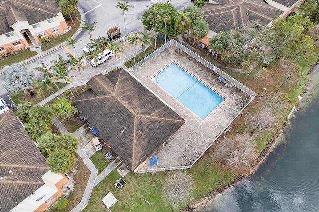 aerial view featuring a water view