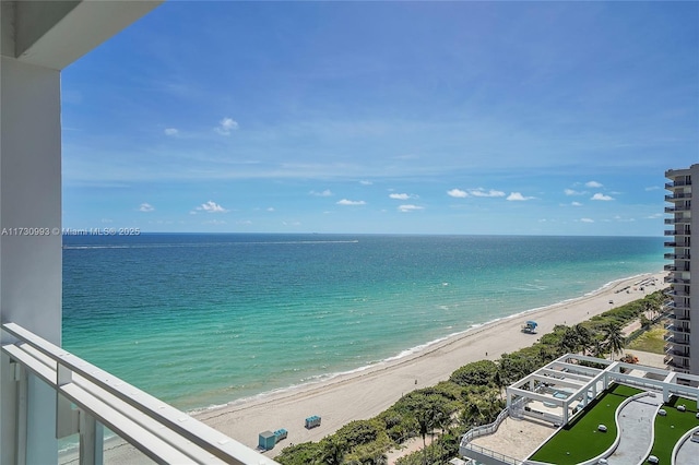 property view of water featuring a beach view