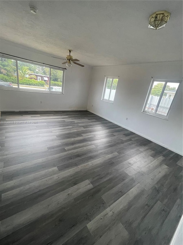 unfurnished room with dark hardwood / wood-style floors and ceiling fan