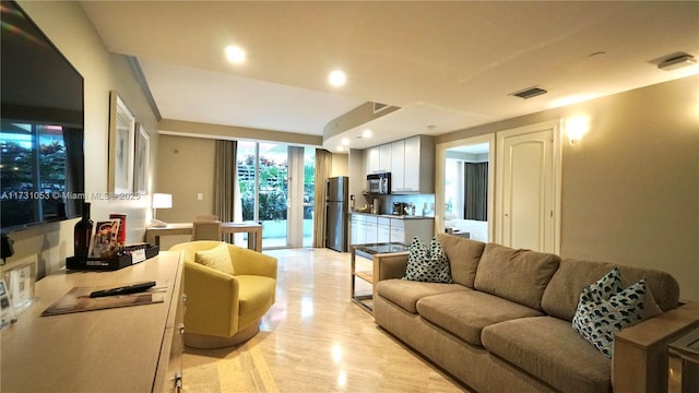 living room featuring light wood-type flooring