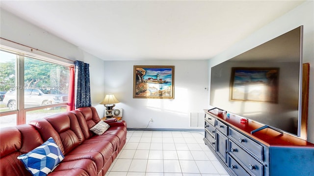 living room with light tile patterned floors