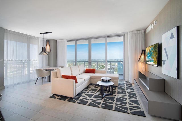 living room with expansive windows