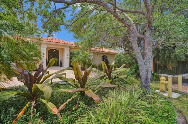 view of front of property featuring a tiled roof and stucco siding