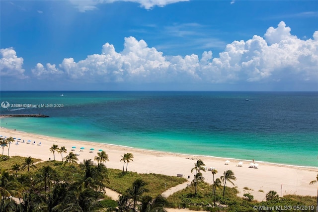 view of water feature with a view of the beach