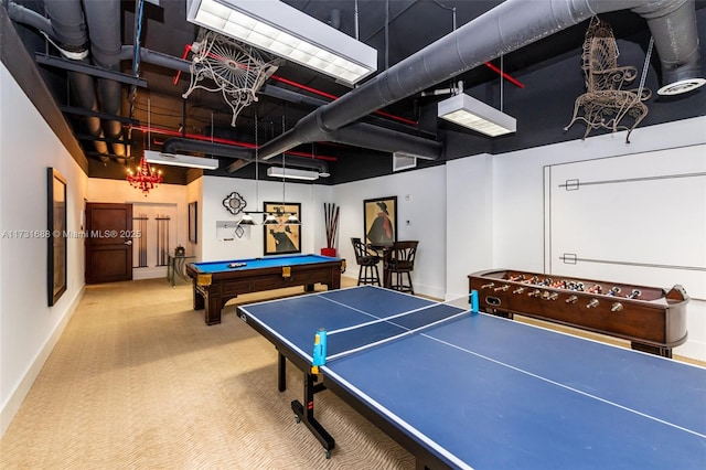 playroom featuring carpet floors and billiards