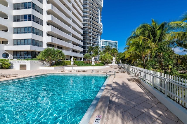 view of pool featuring a patio area