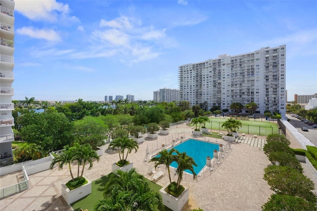 view of pool featuring a patio area
