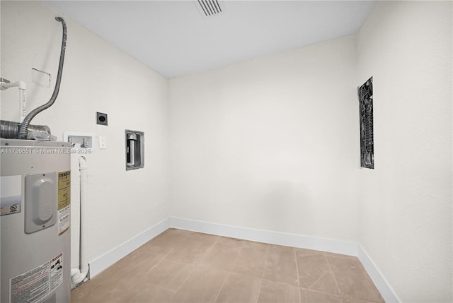 laundry area with water heater, electric dryer hookup, and washer hookup