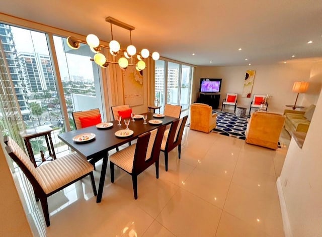 2030 S Ocean Dr Unit 506, Hallandale Beach, FL 33009 - dining area with light tile patterned floors, a chandelier, and recessed lighting
