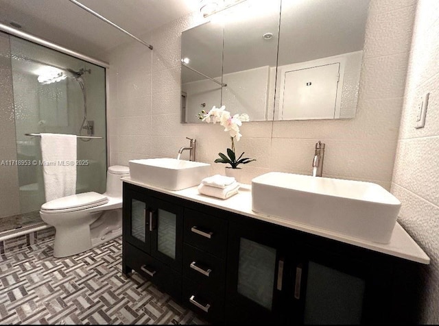 2030 S Ocean Dr Unit 506, Hallandale Beach, FL 33009 - full bath with tile walls, a stall shower, double vanity, and decorative backsplash