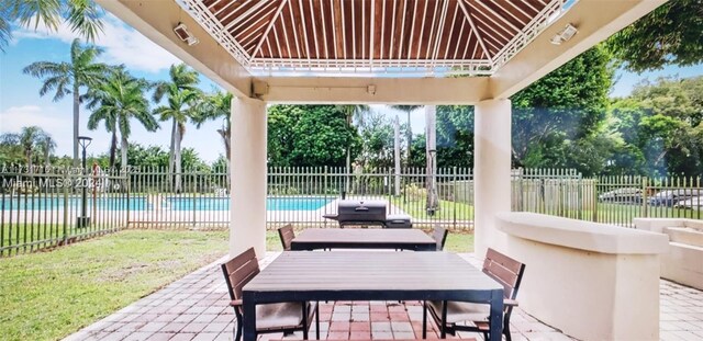 view of patio / terrace with fence, grilling area, and a community pool