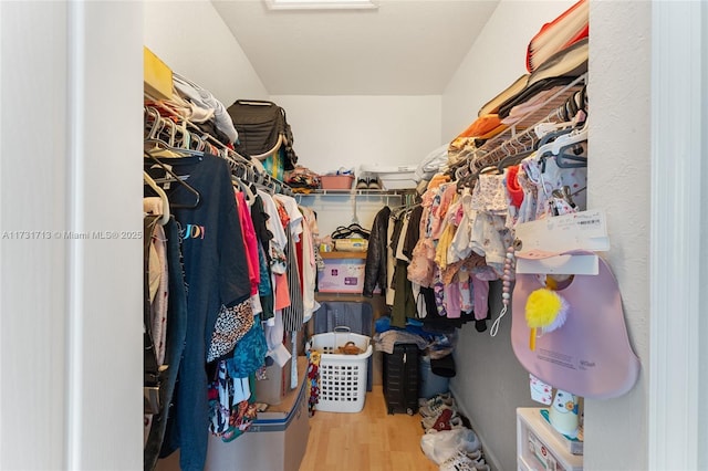 walk in closet featuring wood finished floors