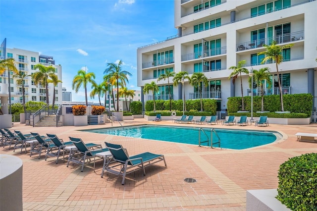 view of pool featuring a patio