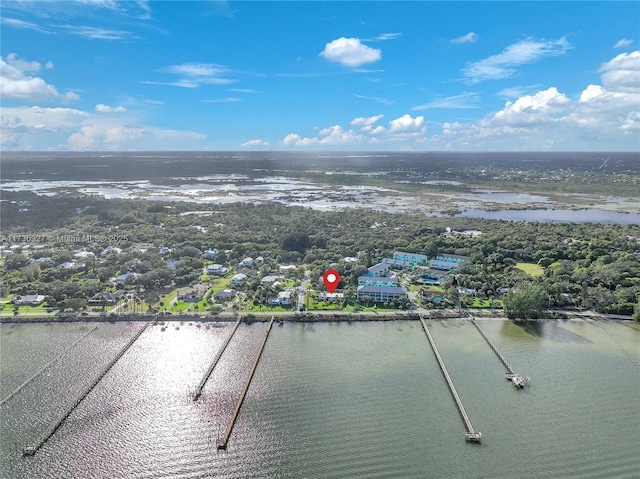 aerial view featuring a water view