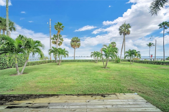 view of yard featuring a water view