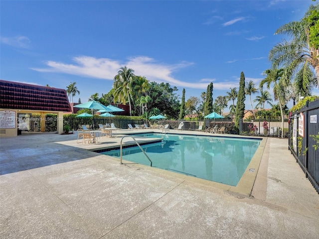 view of swimming pool with a patio