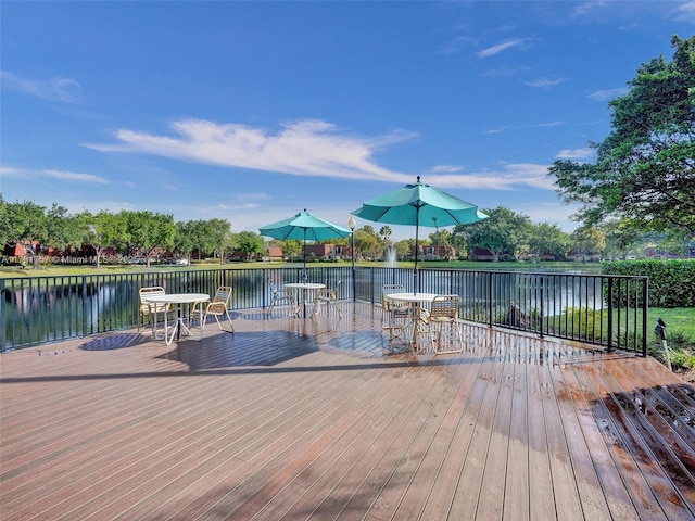 wooden deck with a water view