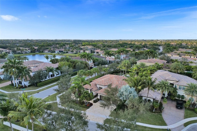 aerial view featuring a water view